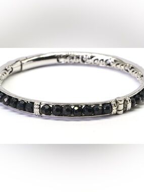 Black Onyx Beaded Bangle Bracelet Filigree Hoop Sterling Silver Cuff Bracelet